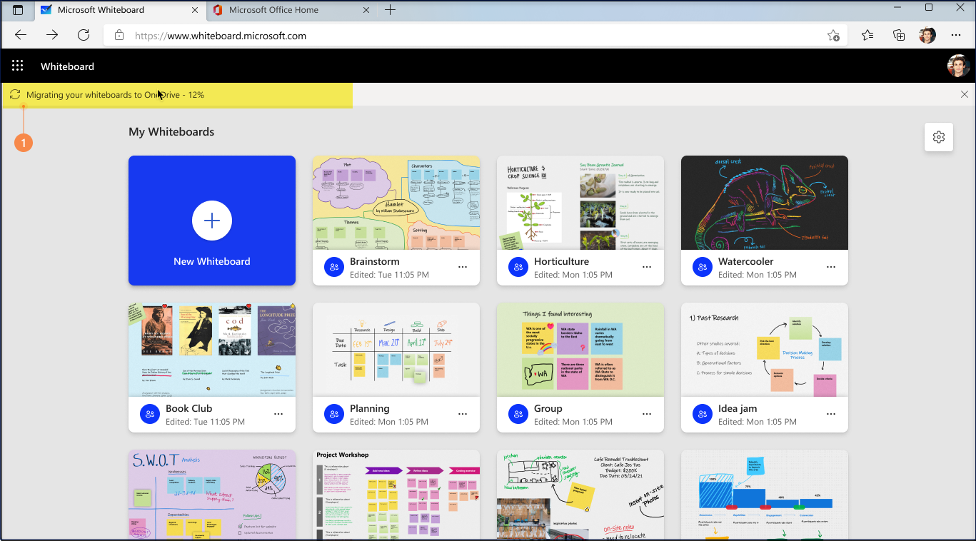 Migration of Microsoft Whiteboards from Azure to OneDrive.