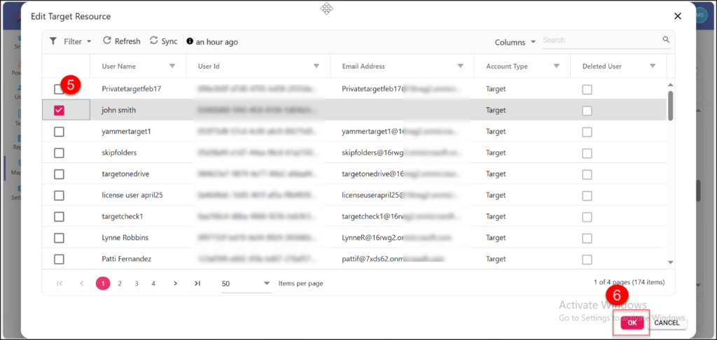 Select the corresponding target user for mapping with the source user for Power BI migration.