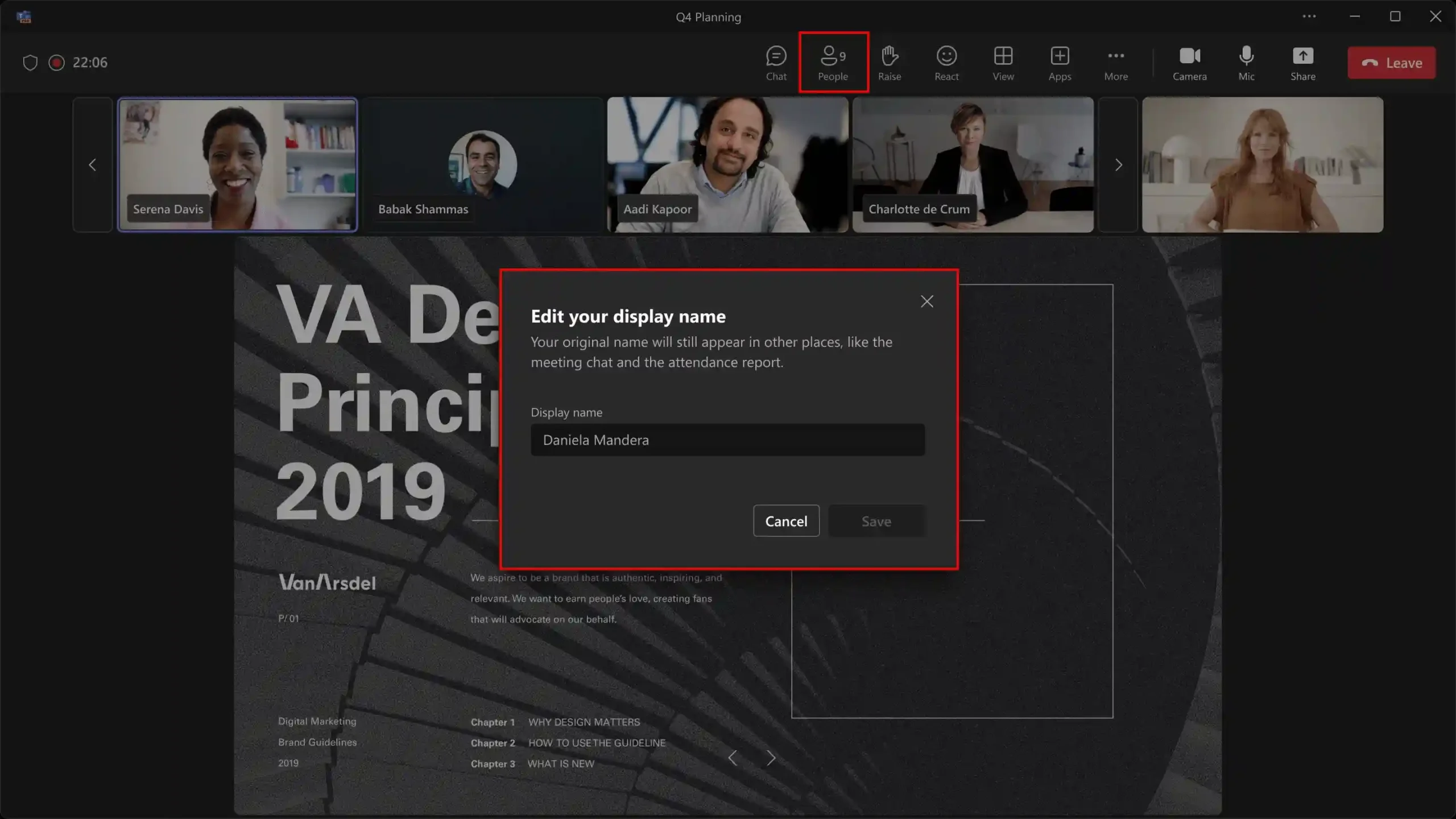 Microsoft Teams meeting attendees editing display name