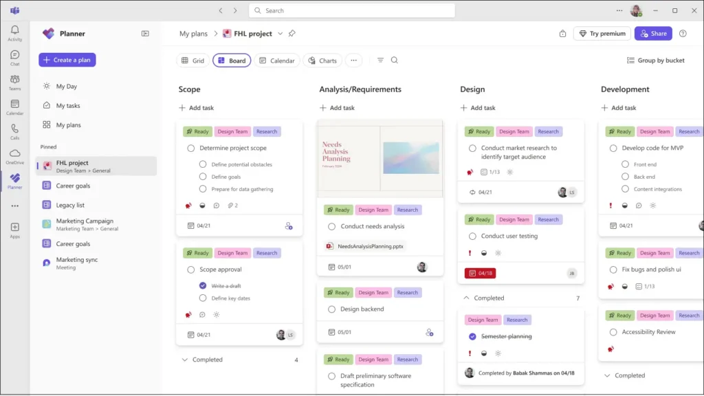 Microsoft Planner board view with refreshed task management interface for better project planning and team collaboration.