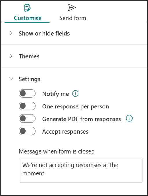 SharePoint document generation form setup: Customize the form.