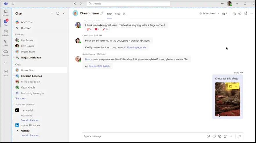 Microsoft Teams image action menu showing Quick Share.