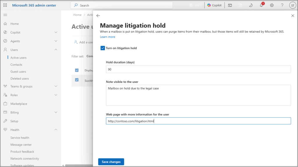 Microsoft Purview eDiscovery interface showing case management and legal hold options