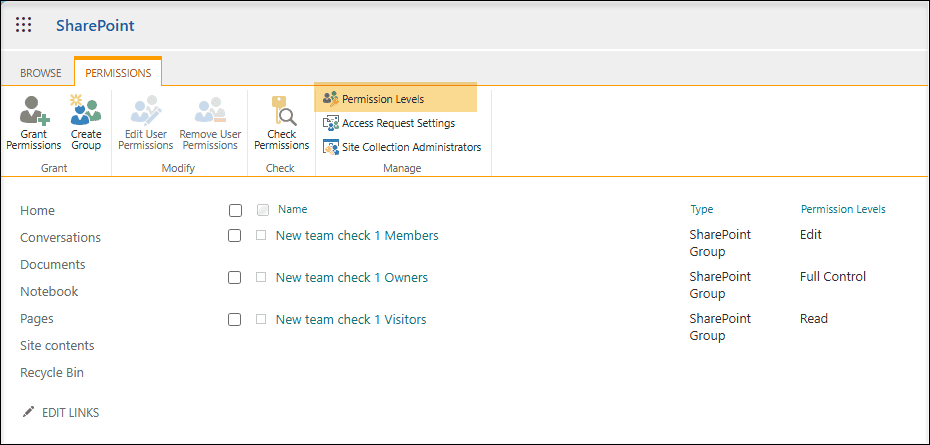 SharePoint site permissions -> Check the Permission levels of the teams part of the site.