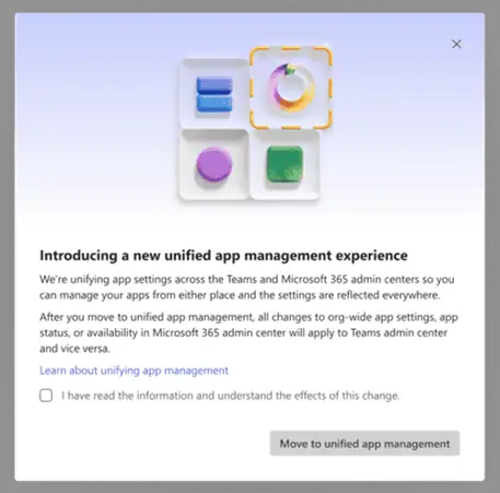 Teams admin center wizard helping enterprises align app and agent availability policies across Microsoft 365 and Teams.