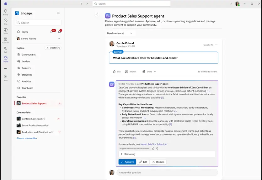 Viva Engage community agents deliver SharePoint grounded answers for smarter Microsoft 365 enterprise knowledge sharing.