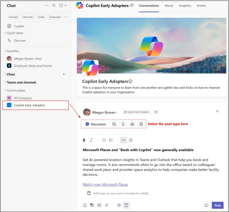 Viva Engage communities in Microsoft Teams unify internal communications, employee engagement, and enterprise knowledge sharing.