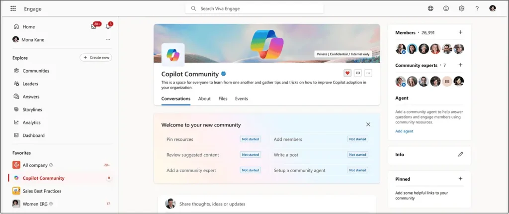 Viva Engage Copilot Adoption Community helps employees share AI prompts, questions, and Microsoft 365 best practices.