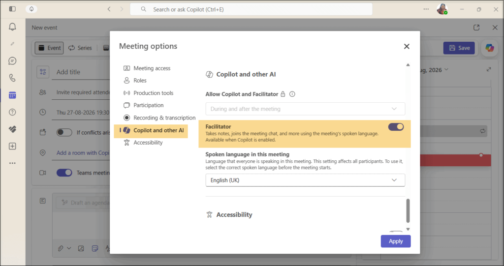 Enable Microsoft Teams Facilitator to capture meeting action items and follow-up tasks.