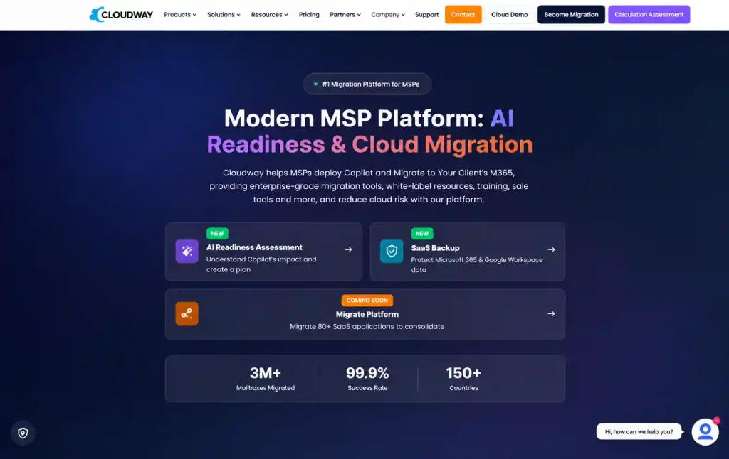 Cloudiway migration platform for Microsoft 365 and Google Workspace tenant-to-tenant migration, AI readiness, and SaaS backup