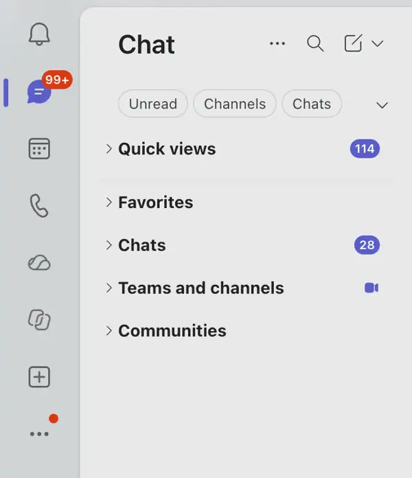 Microsoft Teams app bar showing Copilot as the primary access point after the chat list shortcut removal.